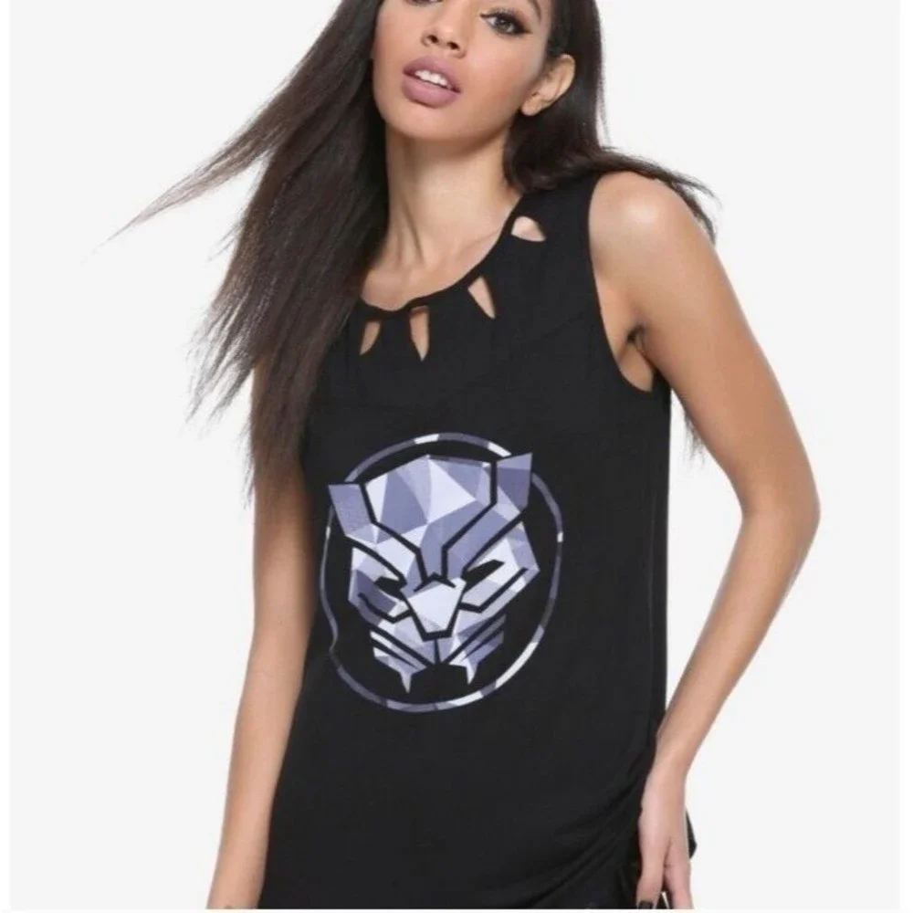Marvel Black Panther Logo Tank Top Black Cut Out Mesh Upper Back Juniors Small